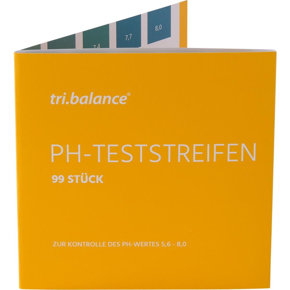 Gelbe Packung mit 99 pH-Teststreifen zur Kontrolle des pH-Wertes von 5,6 bis 8,0.