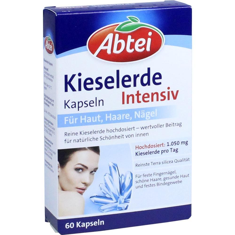 Eine Packung Abtei Kieselerde Kapseln für Haut, Haare und Nägel.