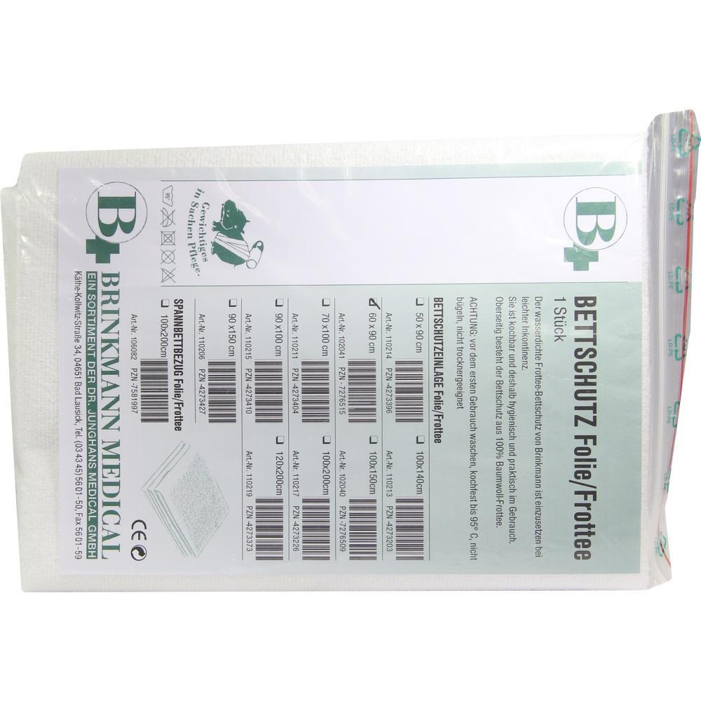 Verpackung von Bettaufsatz-Folie mit Barcodes und Produktinformationen.