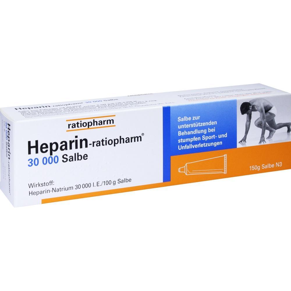 Eine Schachtel Heparin-Salbe von Ratiopharm zur Behandlung von Sportverletzungen.