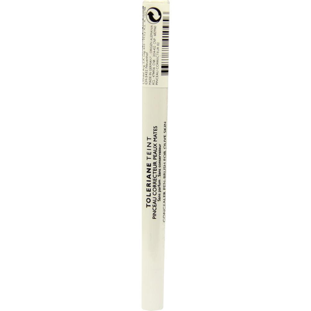 Ein weißer Stift mit schwarzem Text liegt senkrecht vor weißem Hintergrund.