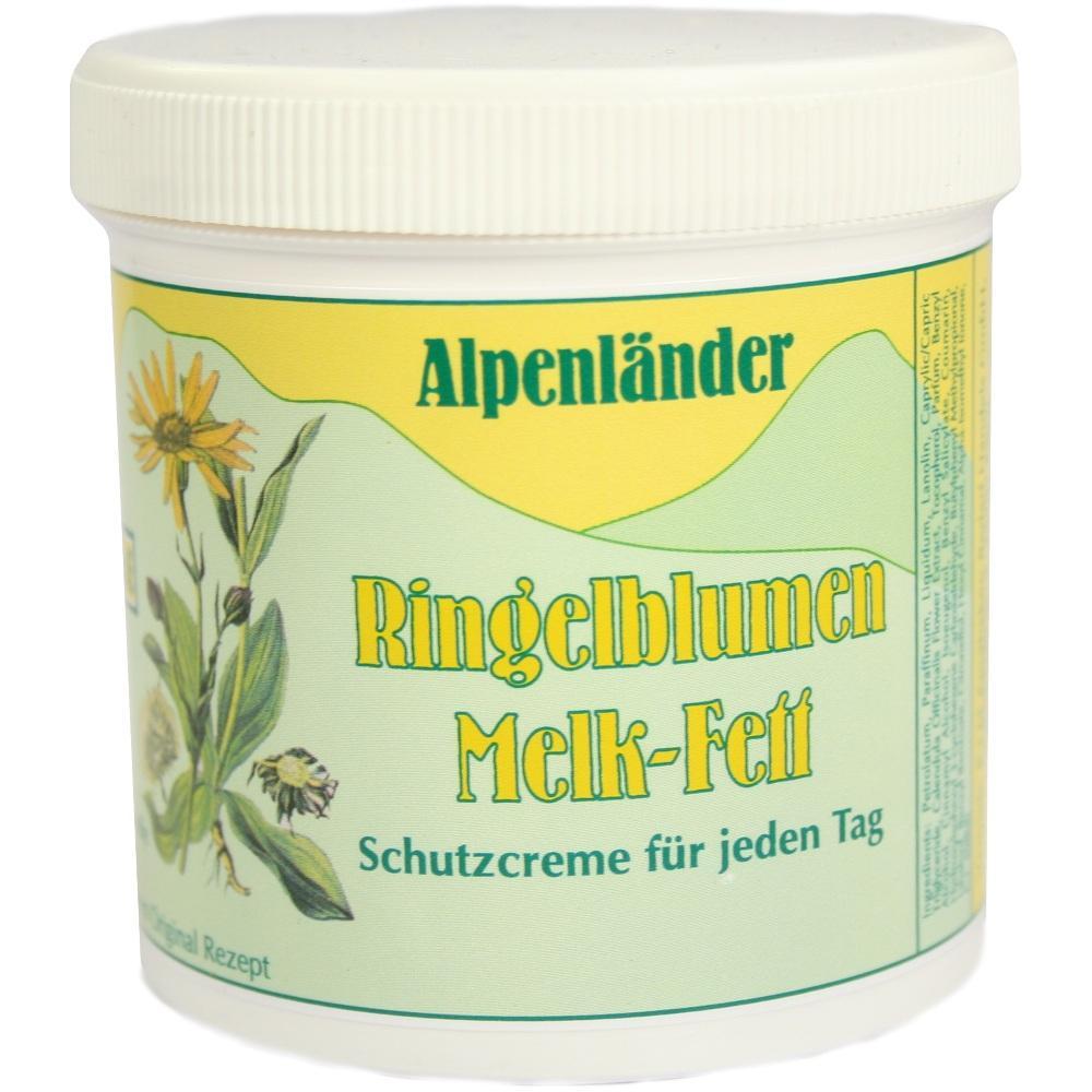 Ein weißer Behälter mit Ringelblumen Melk-Fett steht aufrecht.
