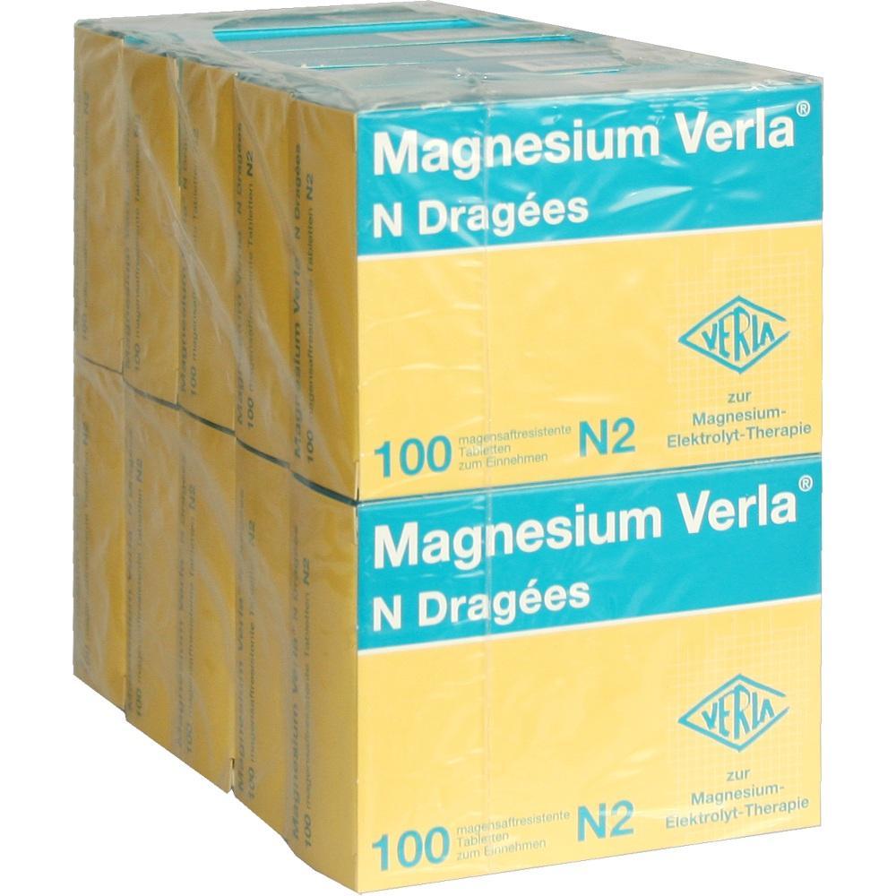 Ein Stapel Kartons mit der Aufschrift "Magnesium Verla N Dragées".
