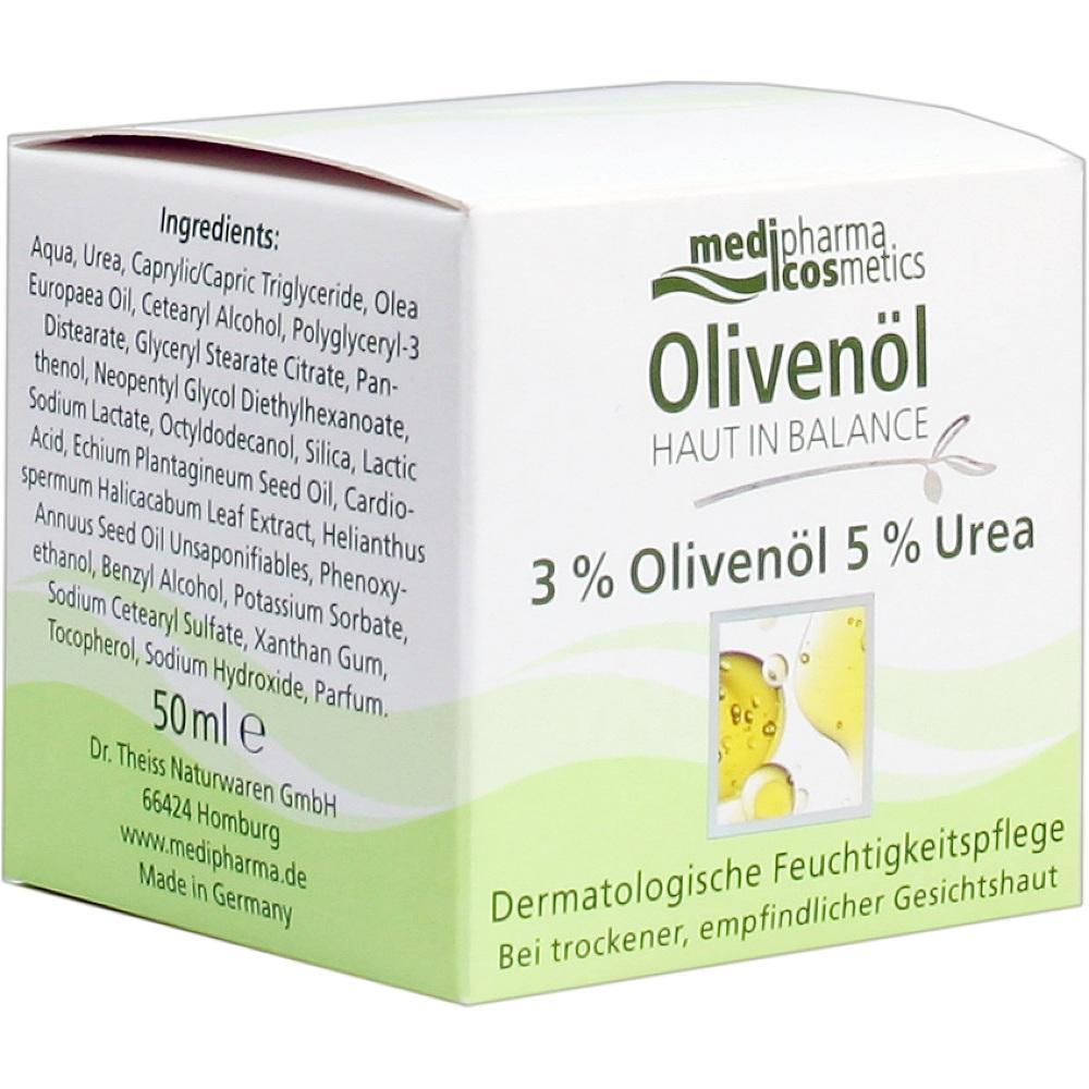 Wei&szlig;e Schachtel mit Oliven&ouml;l-Creme f&uuml;r trockene, empfindliche Haut.