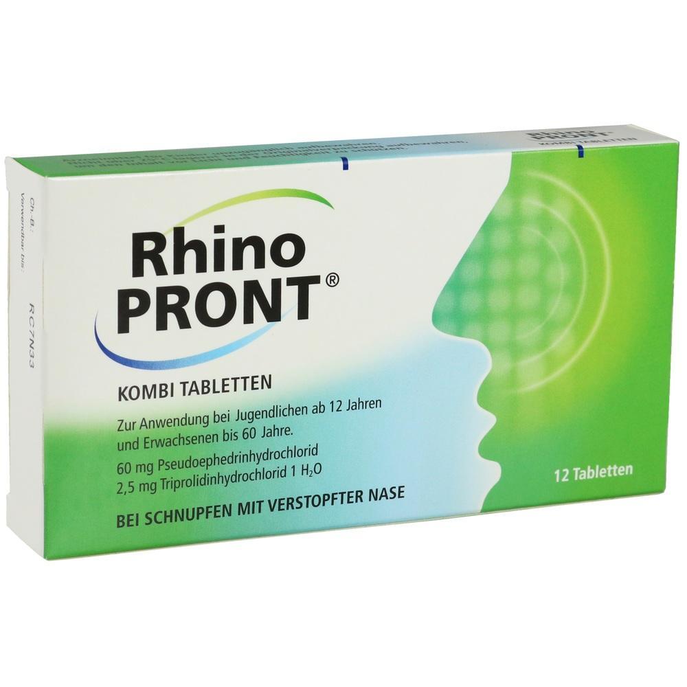 Eine grüne Verpackung mit dem Aufdruck "Rhino PRONT" für Schnupfen.