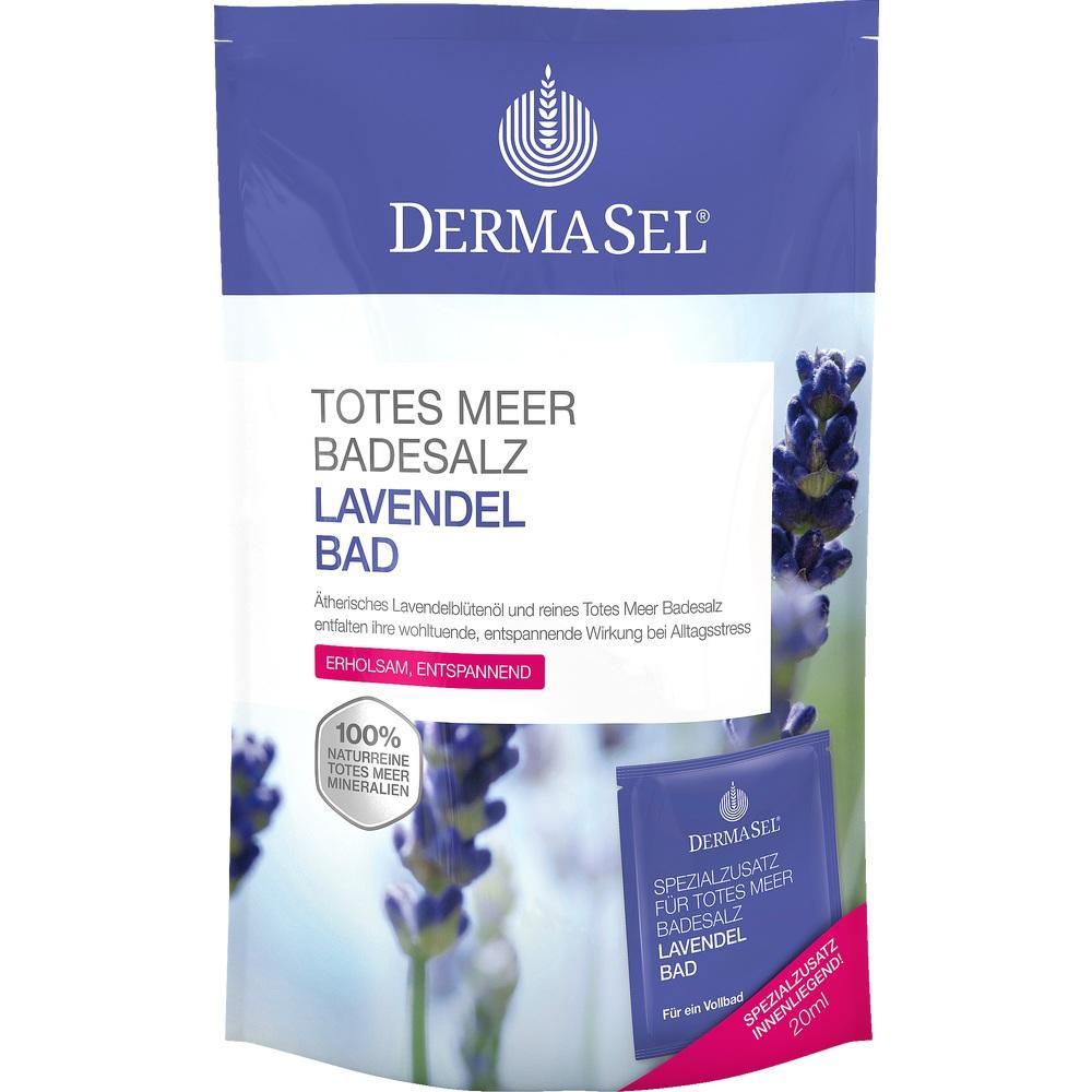 Packung mit Totes-Meer-Badesalz in Lavendelduft.