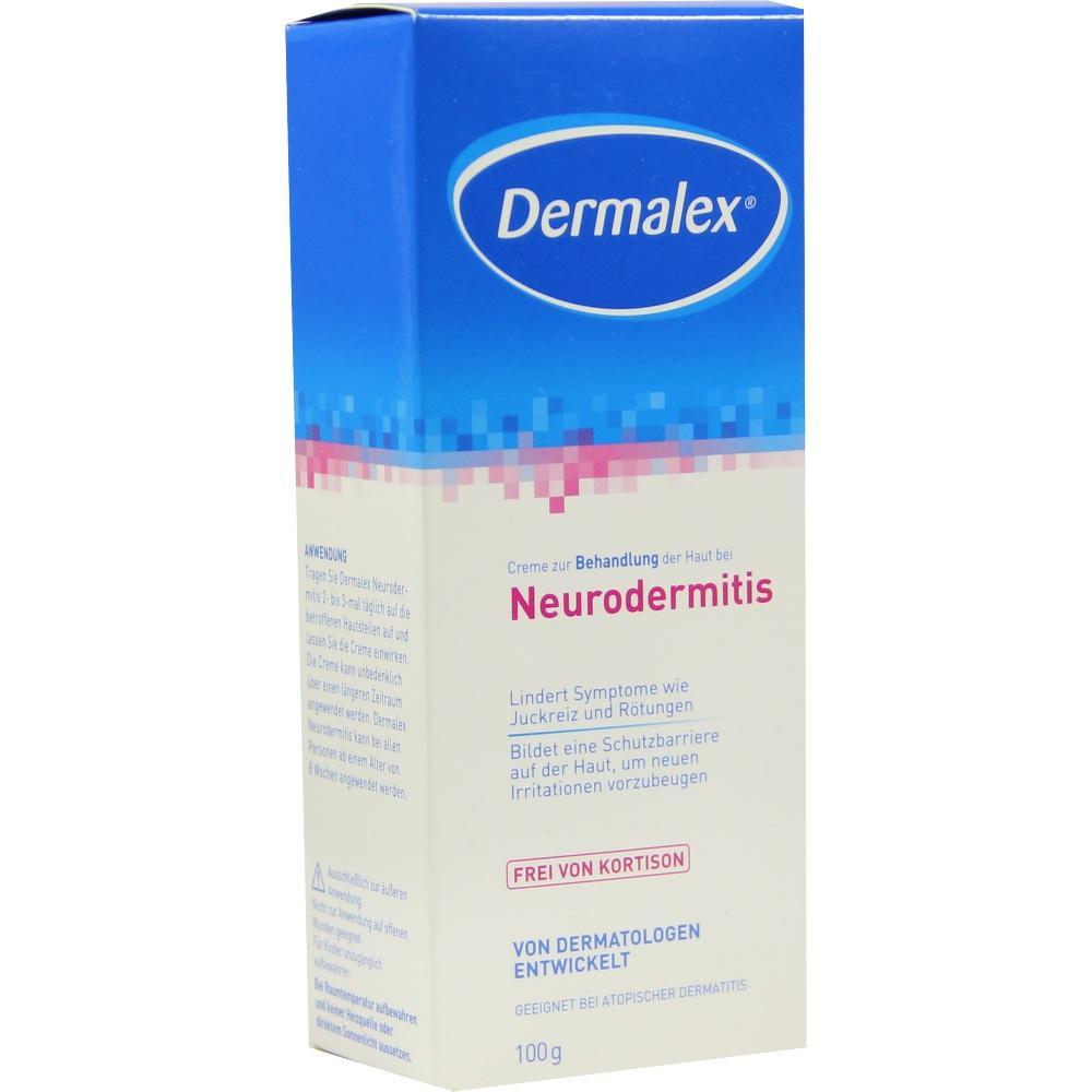 Verpackung von Dermalex-Creme gegen Neurodermitis, lindernd und kortisonfrei.