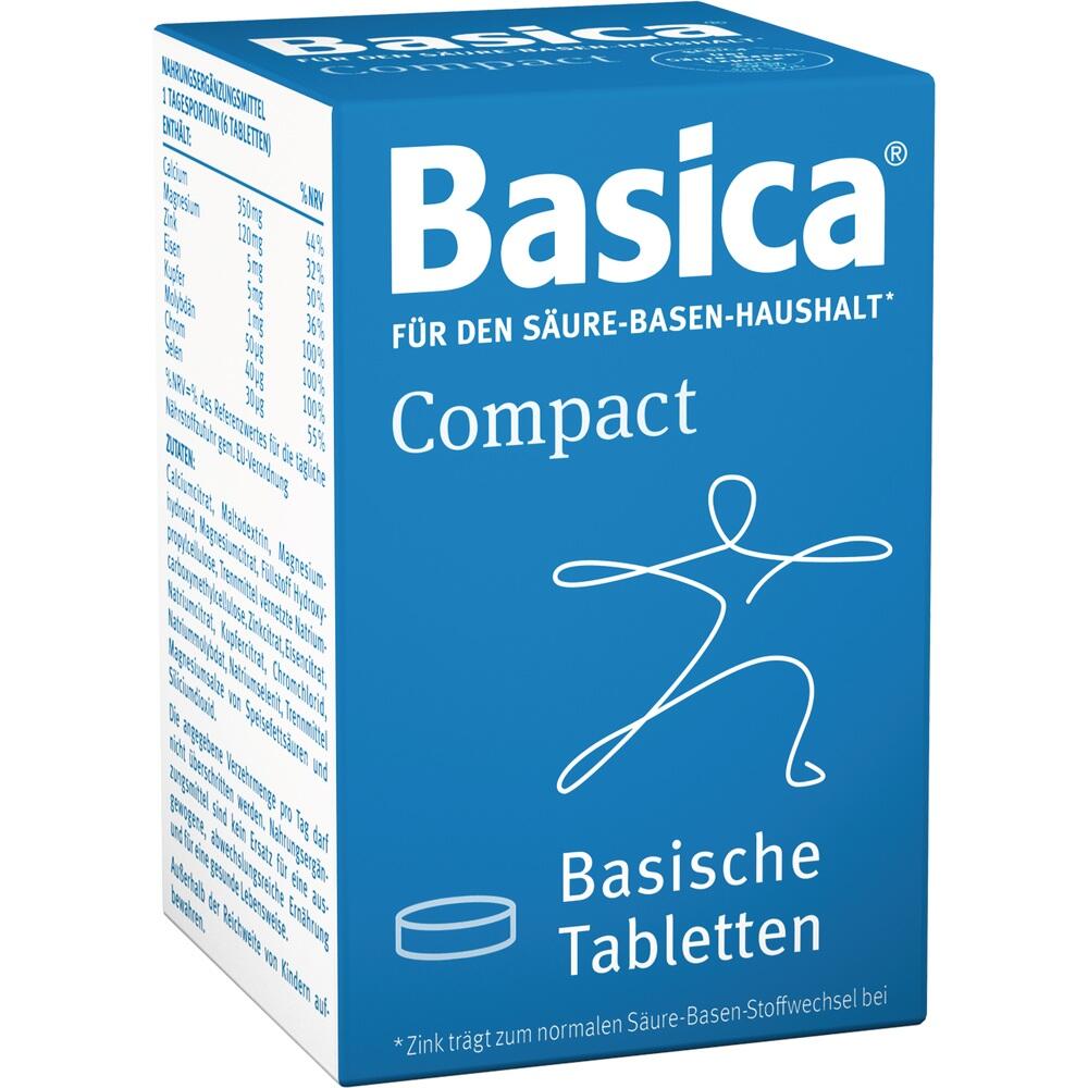 Eine blaue Verpackung für basische Tabletten mit dem Text "Basica".