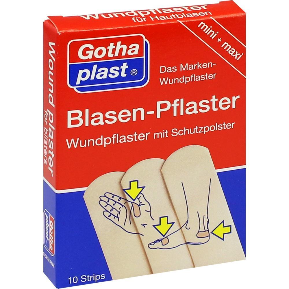 Rote Packung mit Blasenpflastern und Abbildung zur Anwendung an Händen und Füßen.