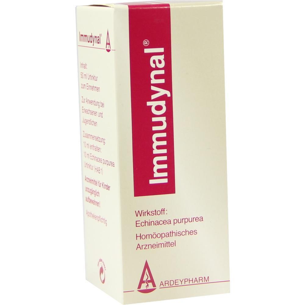 Eine weiße Packung mit der Aufschrift "Immudynal" in roter Farbe.