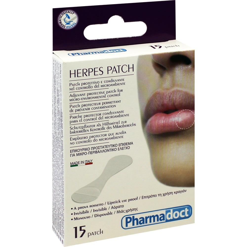 Verpackung eines Herpes-Pflasters mit Bild von Lippen.