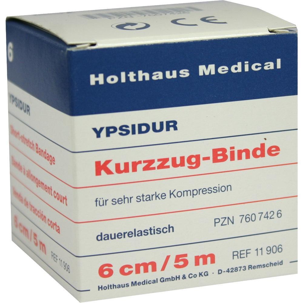 Eine medizinische Binde-Box mit der Aufschrift "Kurzzug-Binde, 6 cm/5 m".