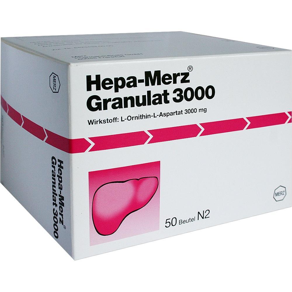 Weiße Packung Hepa-Merz Granulat mit rosa Leberbild.