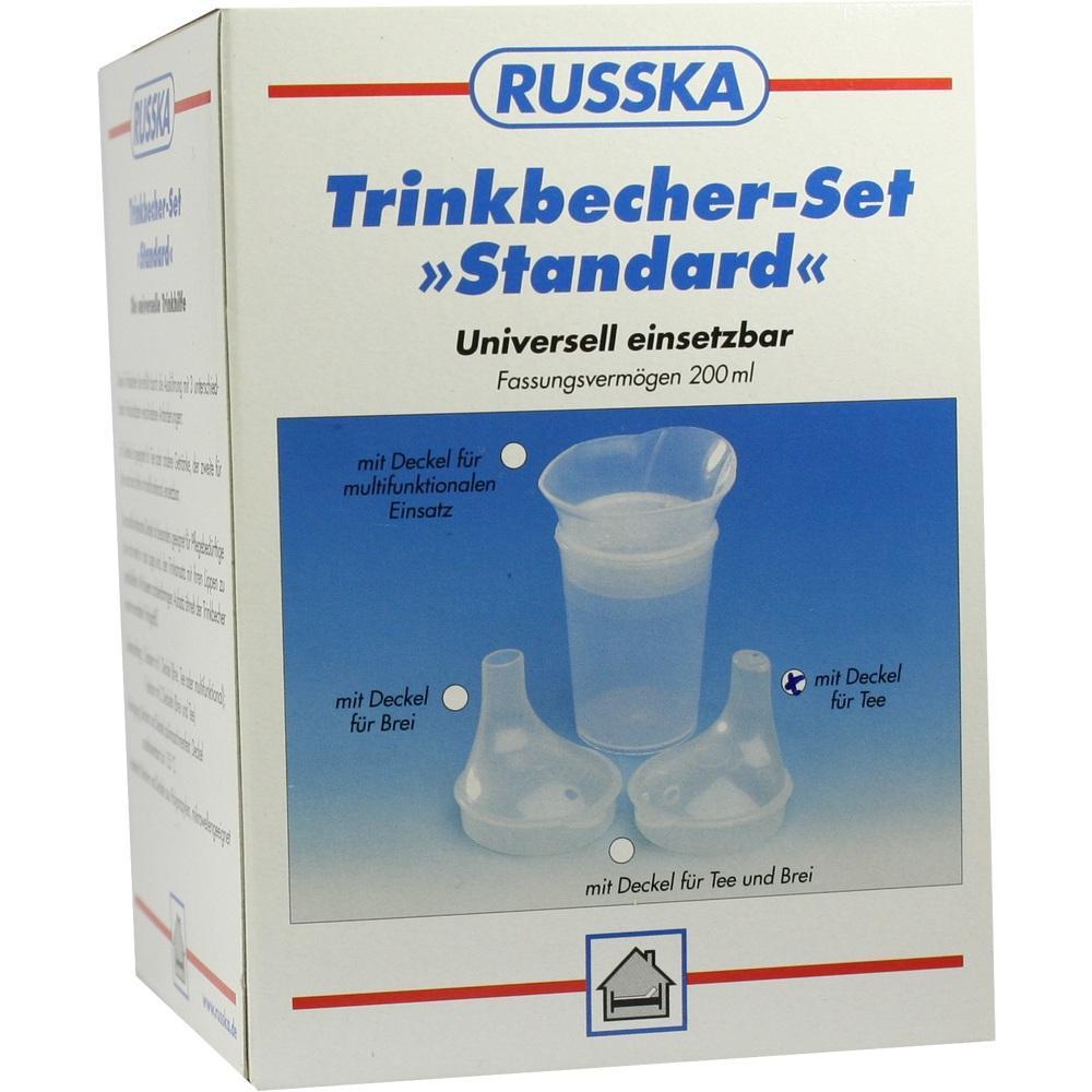Verpackung eines Trinkbecher-Sets mit verschiedenen Aufsätzen.