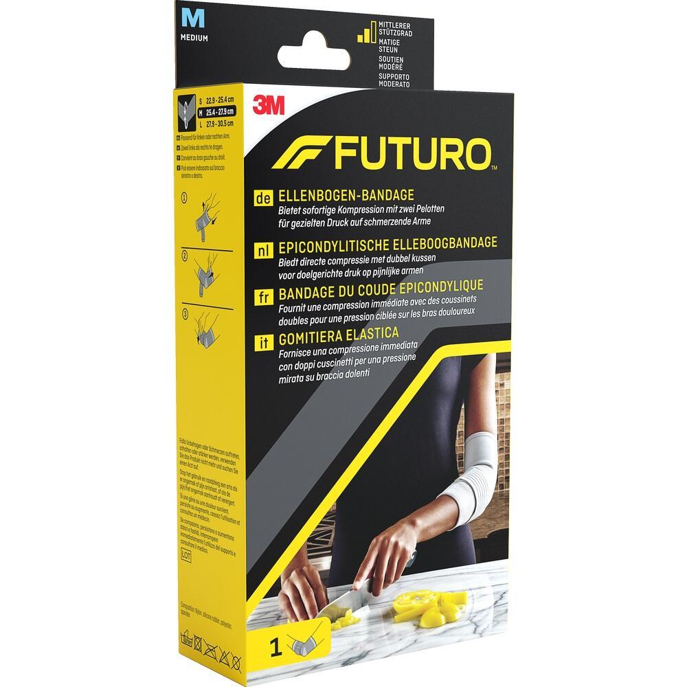 Eine gelbe Verpackung einer Ellenbogen-Bandage von FUTURO.