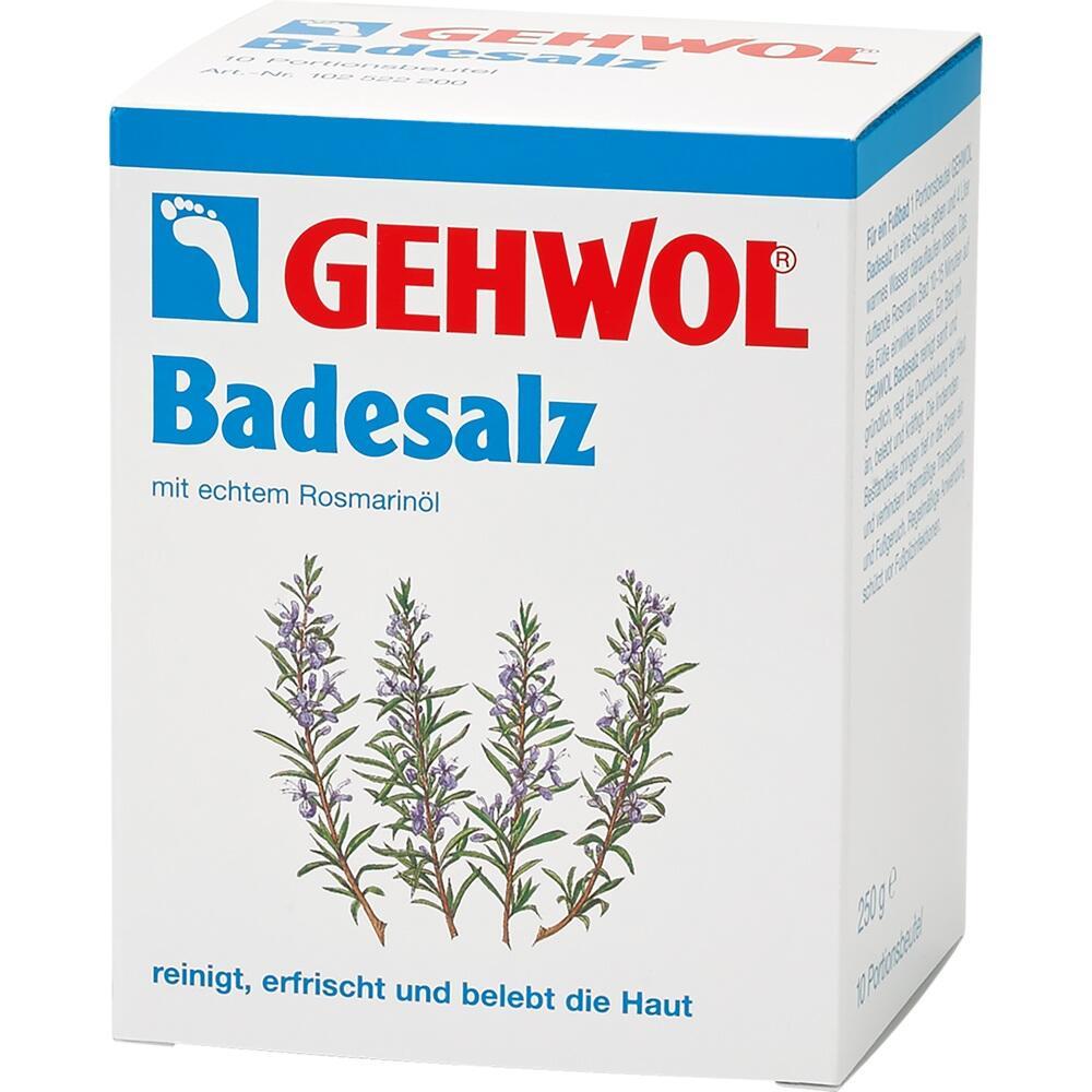 Eine Badesalz-Verpackung mit Rosmarinblättern auf der Vorderseite.