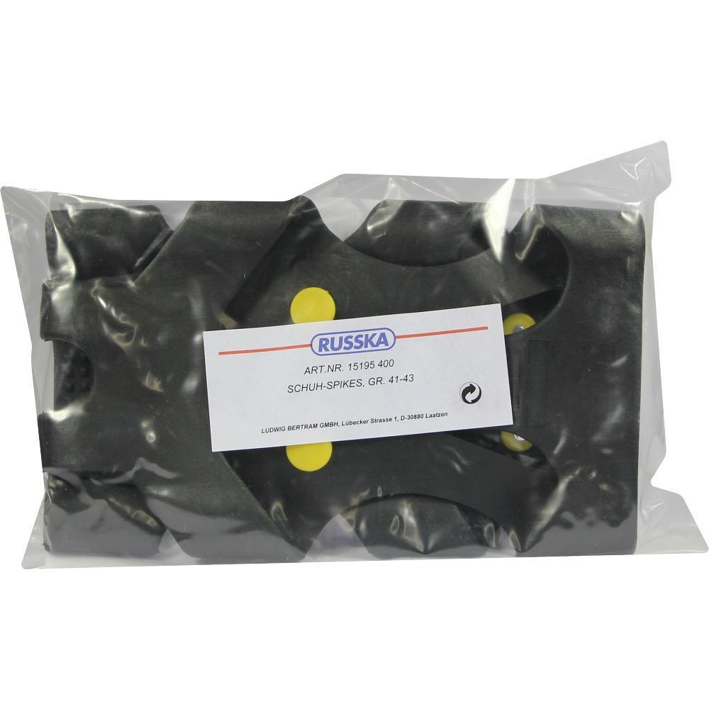 Schuhspikes in einer Plastiktüte mit Beschriftung auf einem Etikett.