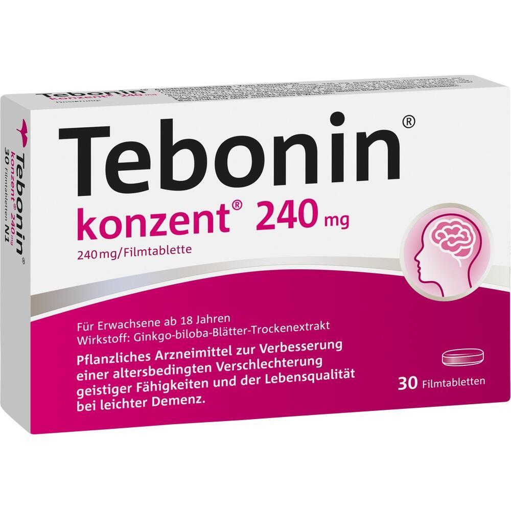 Eine Packung mit Tebonin 240 mg Tabletten zur Unterstützung der geistigen Funktionen.