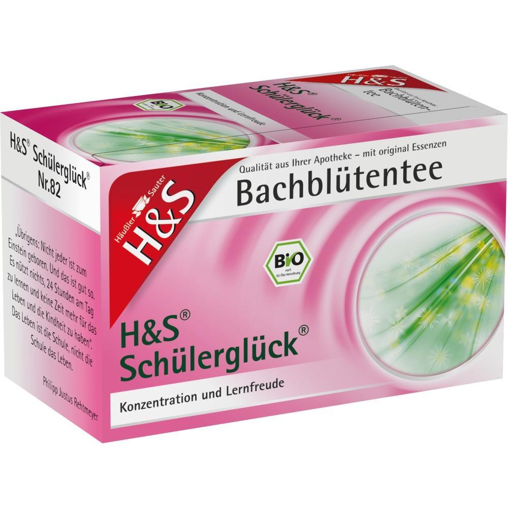 Eine rosa Teepackung mit der Aufschrift "H&S Sch&uuml;lergl&uuml;ck Bachbl&uuml;tentee".