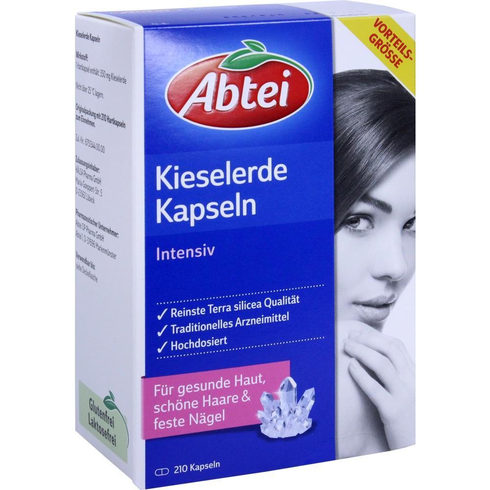 Packung von Abtei Kieselerde Kapseln für Haut, Haare und Nägel.