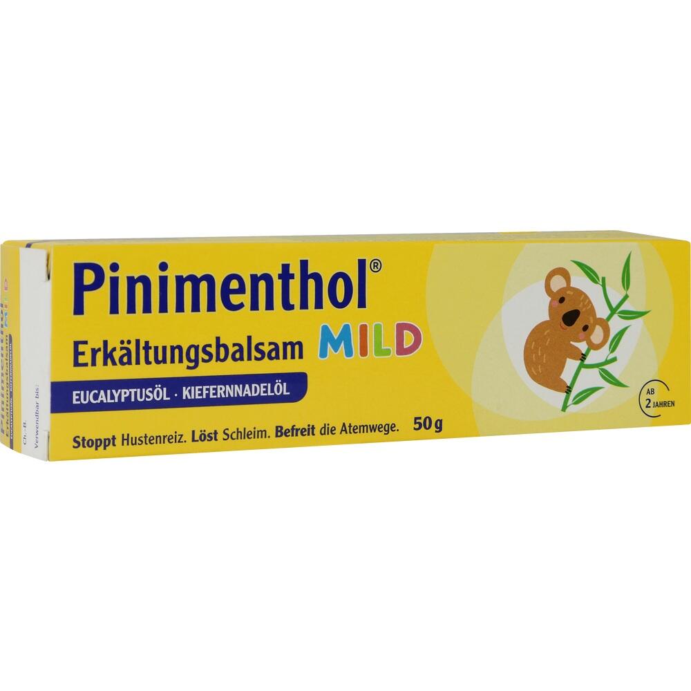 Gelbe Verpackung von Pinimenthol Erkältungsbalsam mit Koala-Bild.