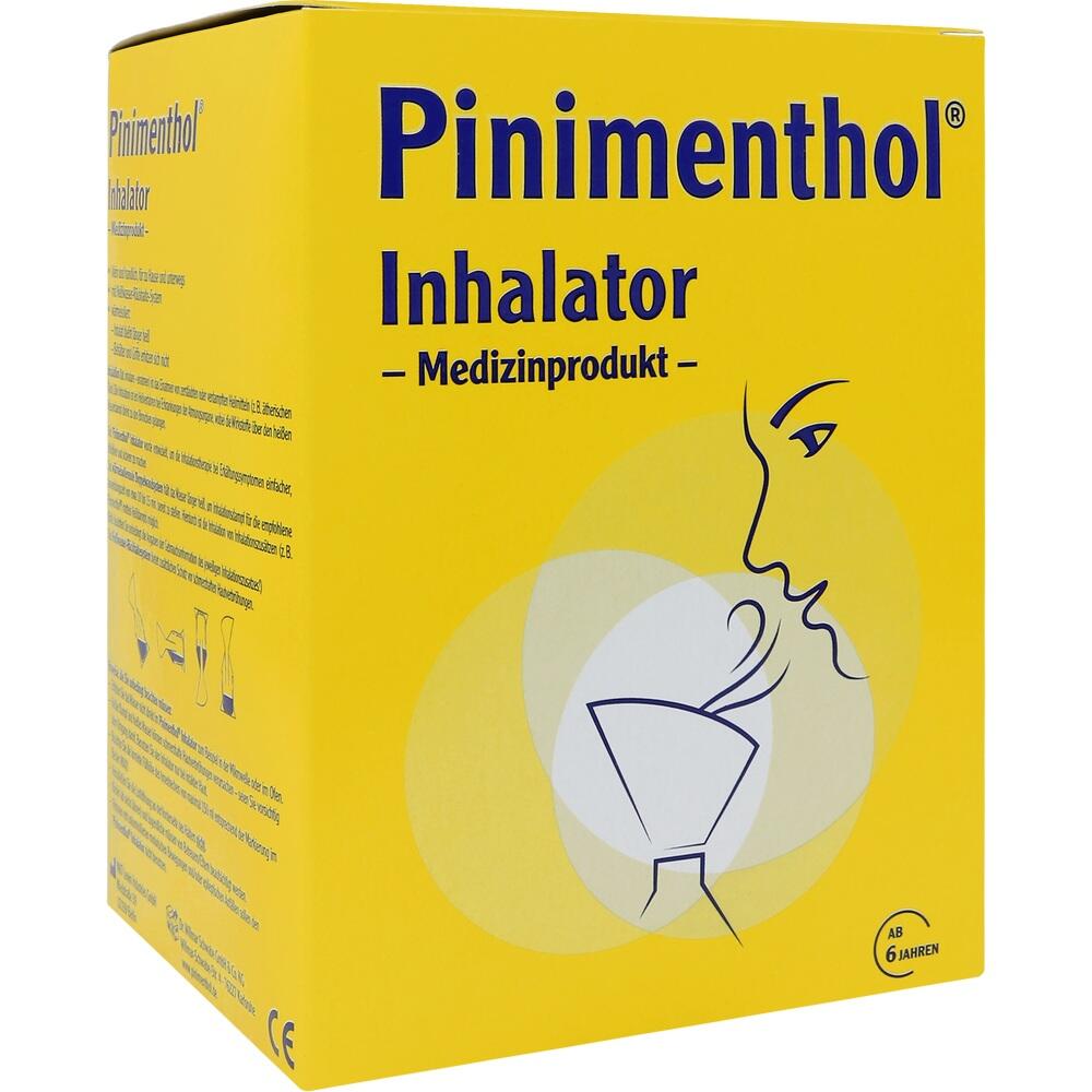 Gelbe Packung mit einem Inhalator und einem Gesicht im Profil.