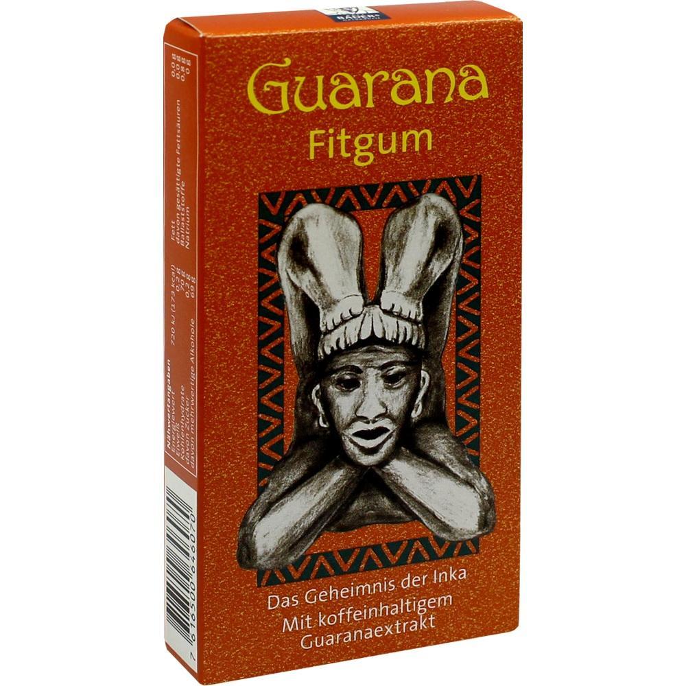 Rote Packung mit Guarana-Kaugummi, darauf ein Inka-Kopf.