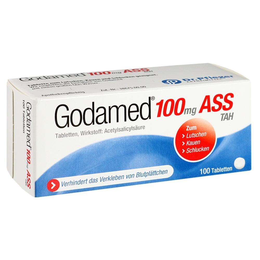Eine Packung Godamed-Tabletten mit 100 mg Acetylsalicylsäure.