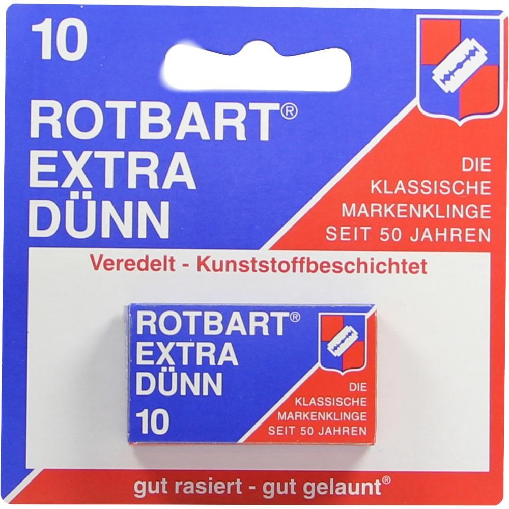 Eine Verpackung für Rasierklingen der Marke Rotbart in Blau und Rot.
