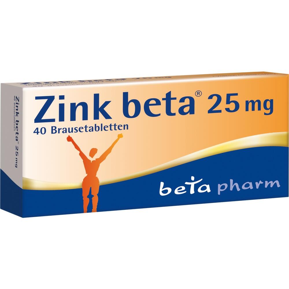 Eine Packung Zink beta 25 Brausetabletten von beta pharm.