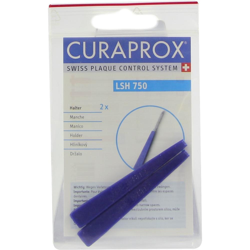 Verpackung mit zwei blauen Zahnbürstenhaltern von Curaprox.