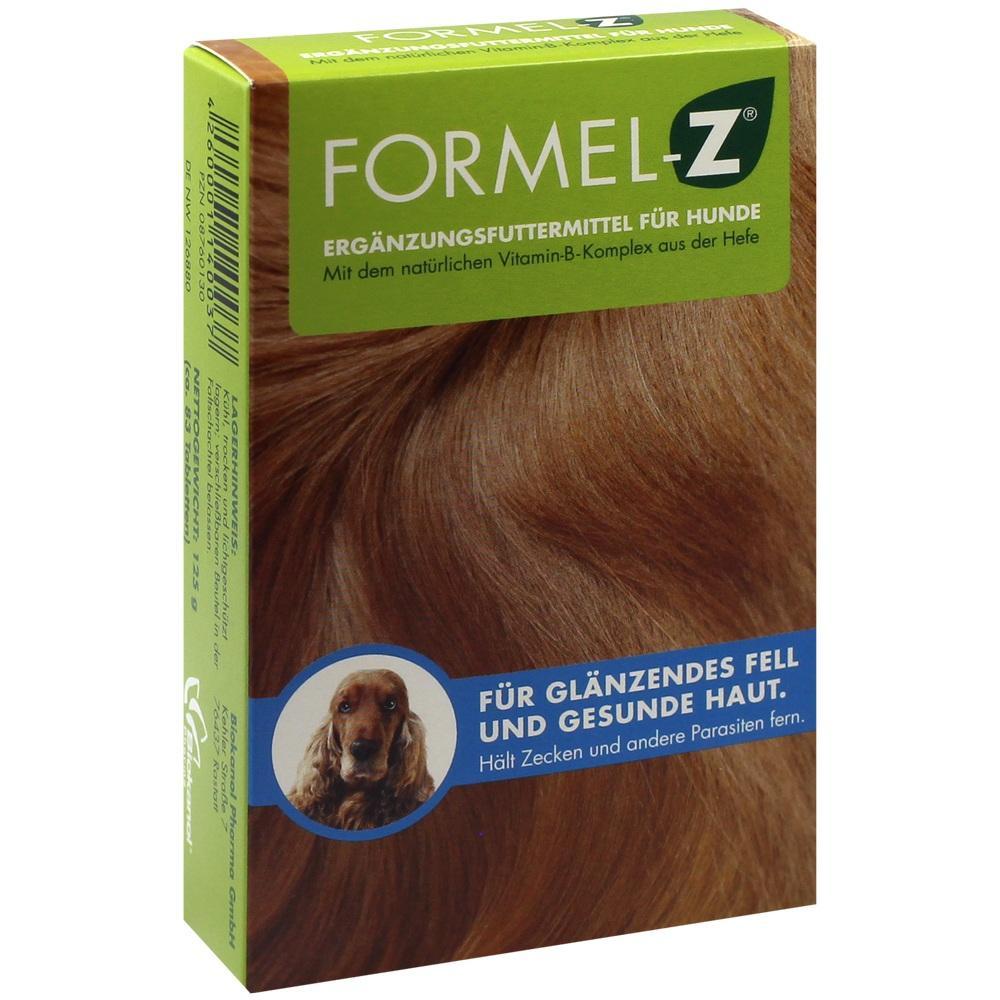 Gr&uuml;ne Verpackung eines Erg&auml;nzungsfuttermittels f&uuml;r Hunde mit einem Hund und rotem Fell.