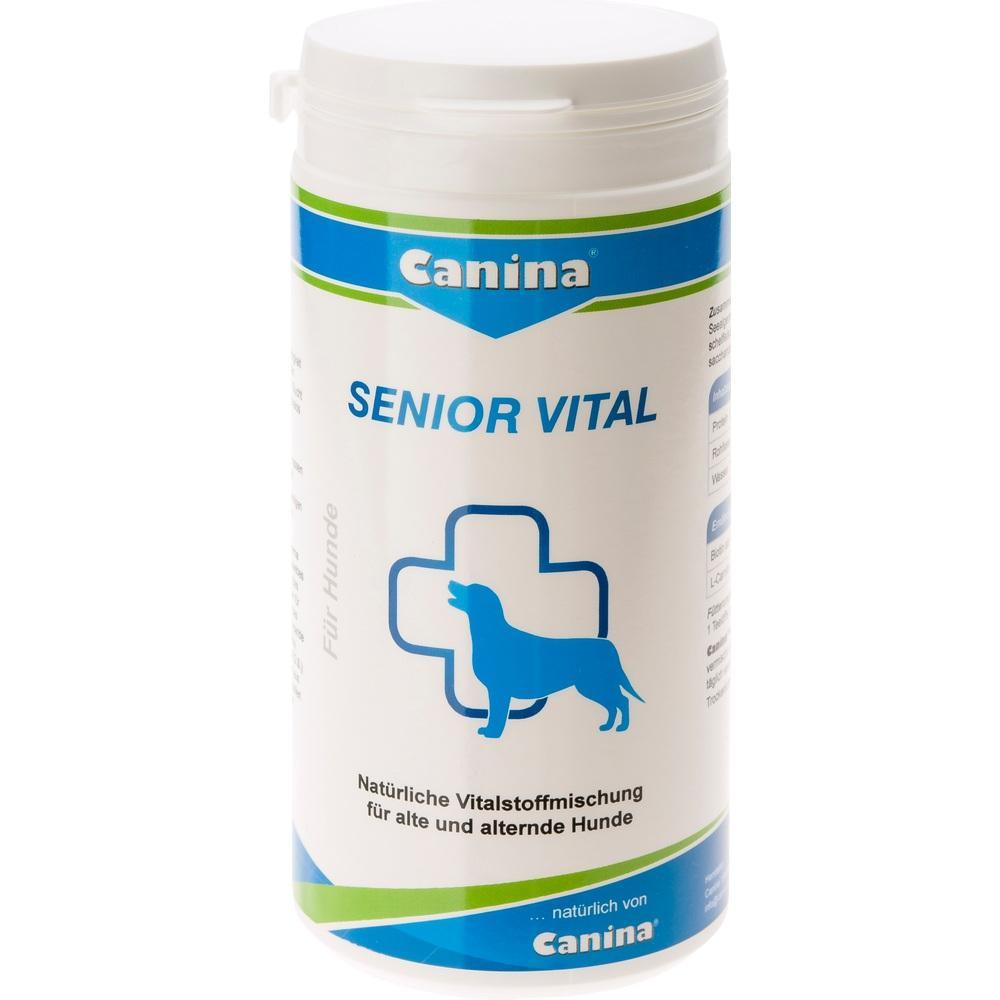 Wei&szlig;e Dose mit Nahrungserg&auml;nzung f&uuml;r alte Hunde, Aufschrift "Senior Vital".