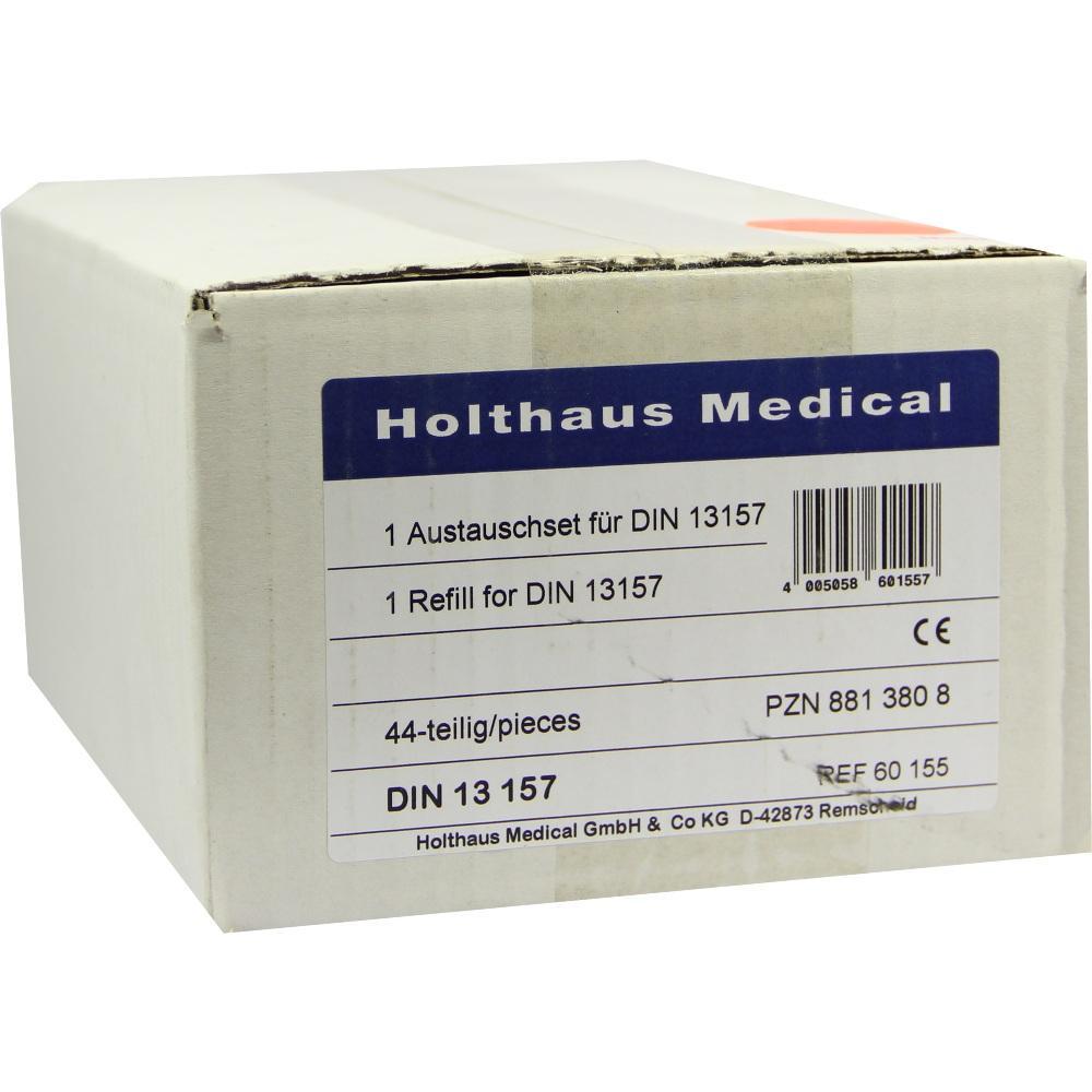 Ein wei&szlig;er Karton mit der Aufschrift "Holthaus Medical" und "Austauschset DIN 13157".