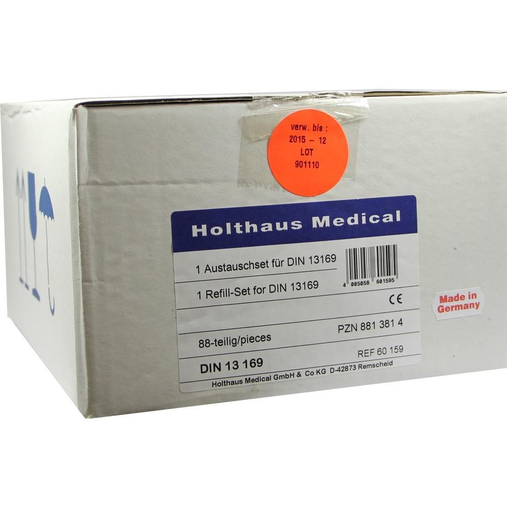 Karton mit Medizinprodukten von Holthaus Medical, orange Etikett mit Verfallsdatum.