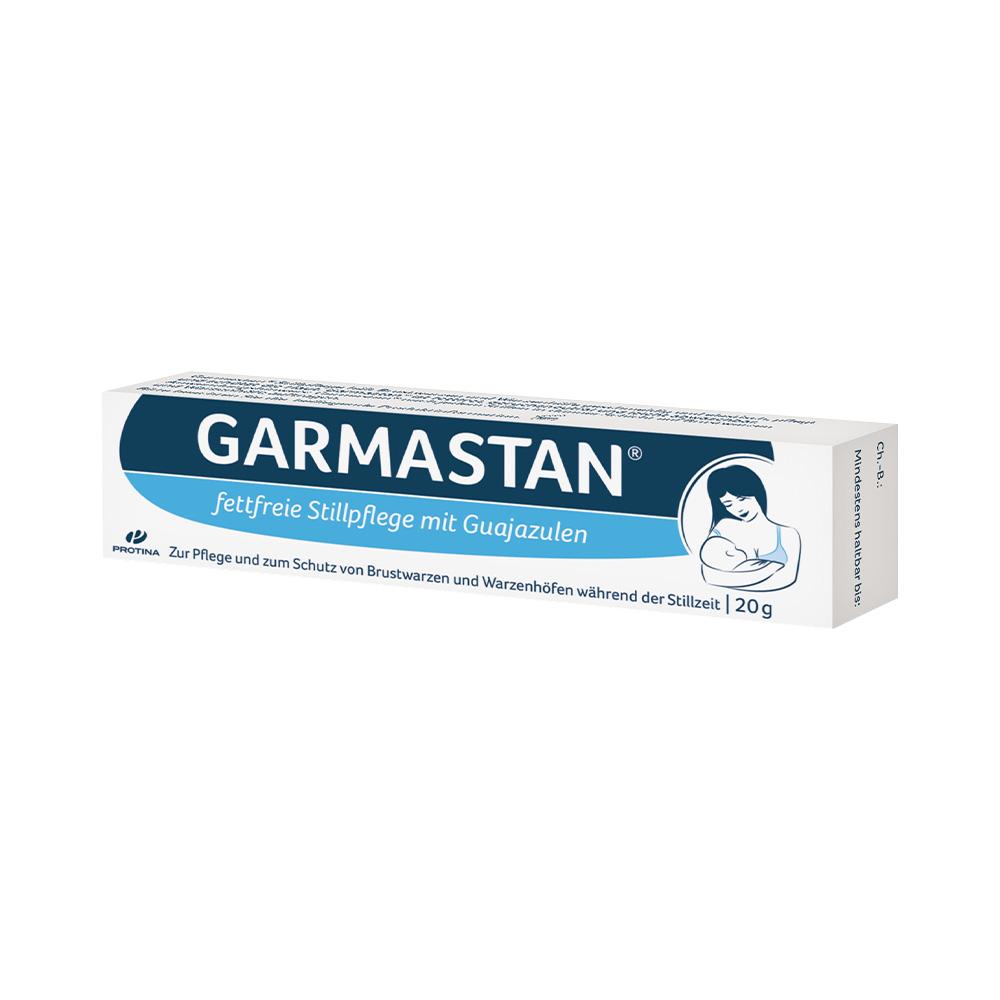 Eine Packung Garmastan, eine fettfreie Salbe f&uuml;r die Stillpflege.