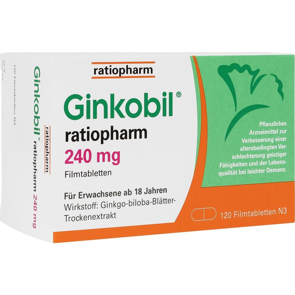 Verpackung von Ginkobil Tabletten mit 240 mg zur Unterstützung kognitiver Funktionen.