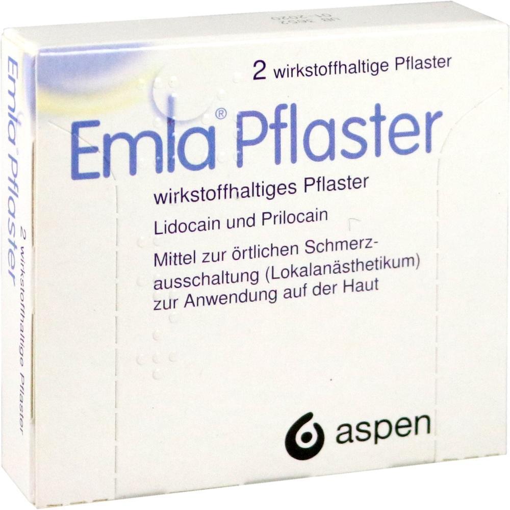 Verpackung von Emla-Pflastern zur örtlichen Betäubung auf der Haut.