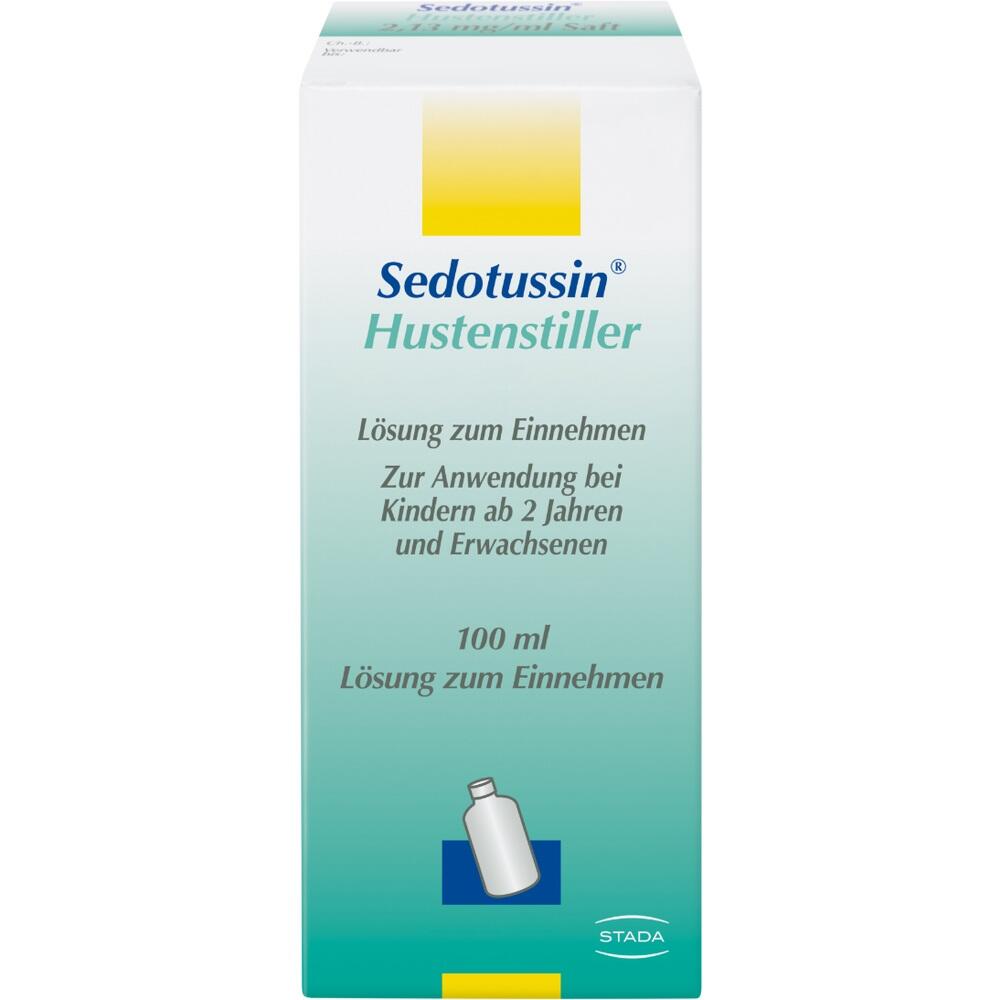 Verpackung von Sedotussin Hustenstiller, einer Lösung zum Einnehmen für Kinder und Erwachsene.