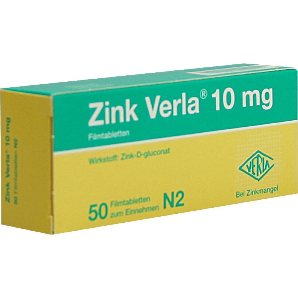 Schachtel mit Zink Verla 10 mg Tabletten für Zinkmangel.