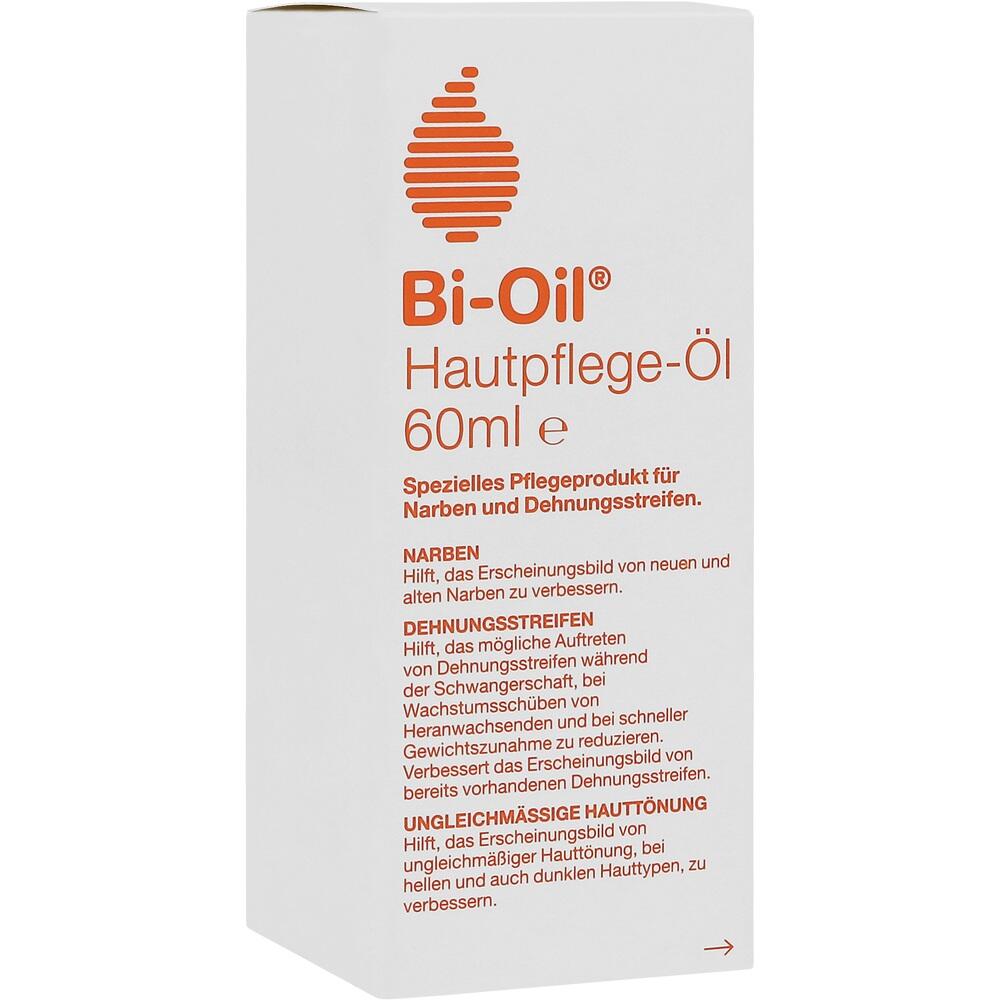 Weiße Verpackung von Bi-Oil Hautpflege-Öl, 60ml, für Narben und Dehnungsstreifen.