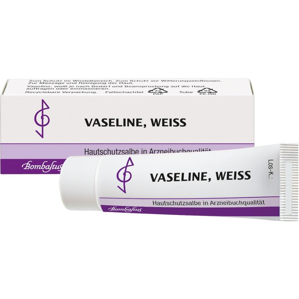 Weiße Vaseline-Tube und Verpackung mit lila Streifen, als Hautschutzsalbe gekennzeichnet.