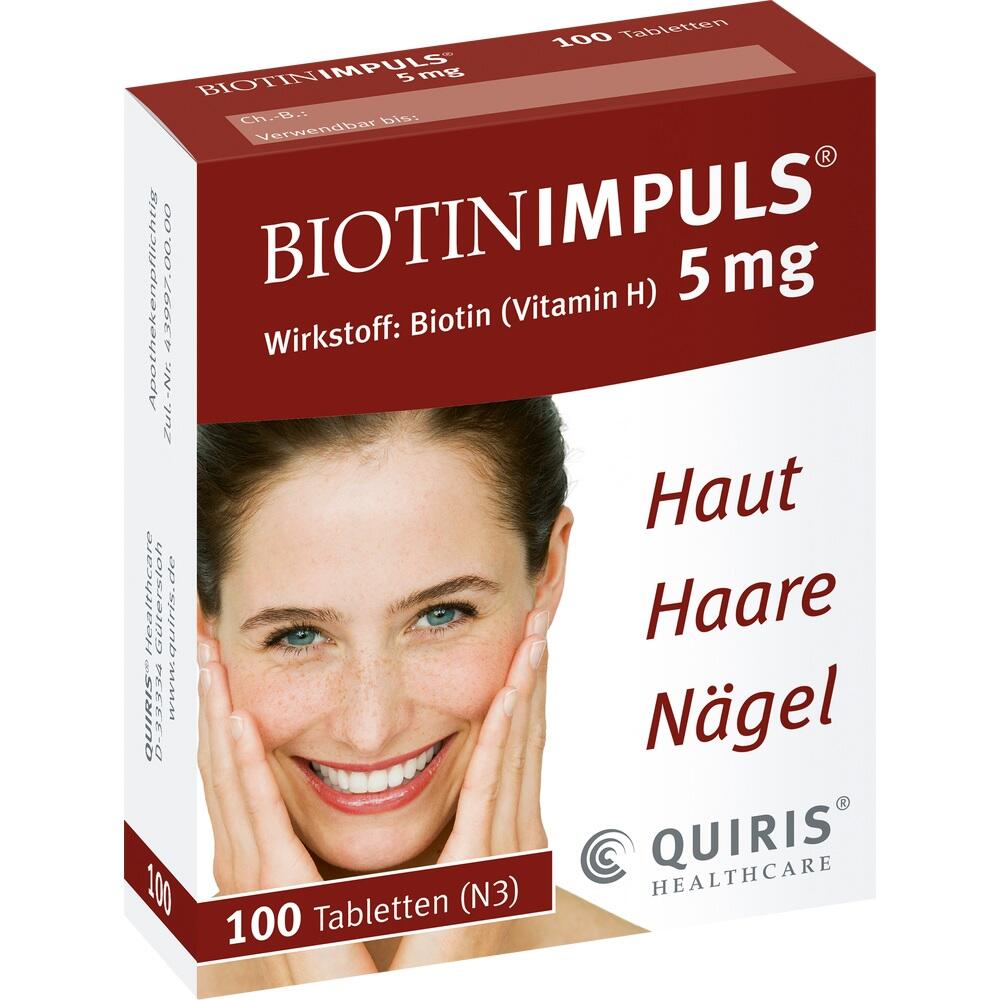 Eine Packung Biotin-Tabletten für Haut, Haare und Nägel.