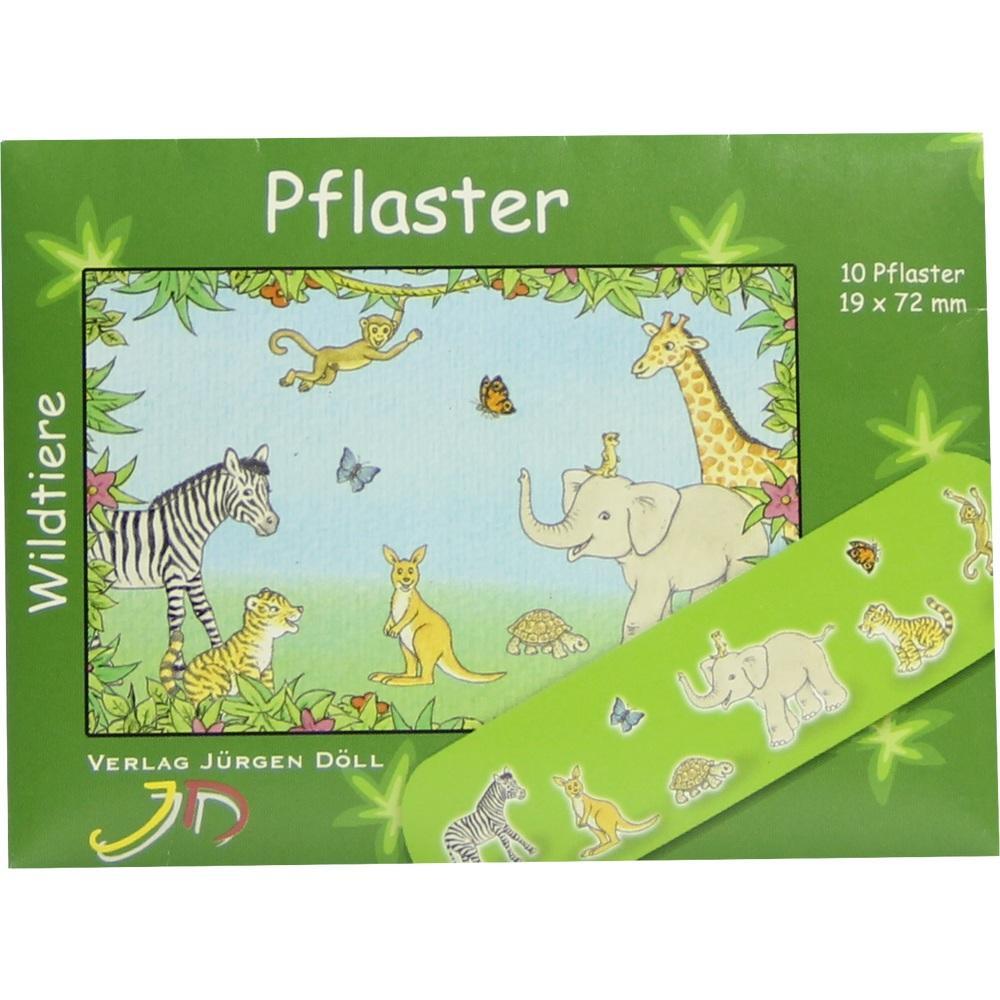 Eine Pflasterverpackung mit bunten Wildtier-Illustrationen.