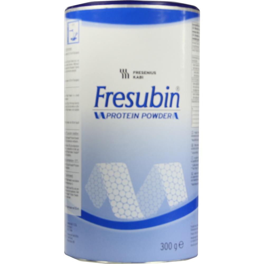 Weiße Dose mit blauem Deckel und der Aufschrift "Fresubin Protein Powder".