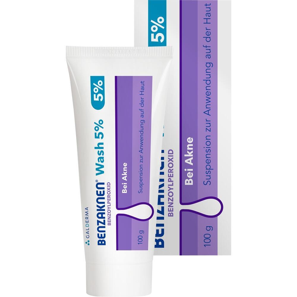 Eine weiße Tube für Aknebehandlung steht vor einer passenden Verpackung.