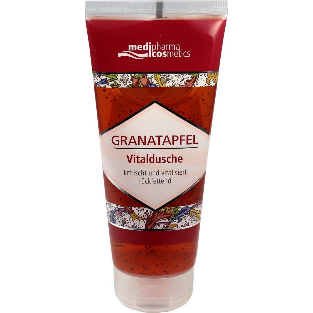 Rote Granatapfel-Duschgel-Tube mit vitalisierendem Effekt.