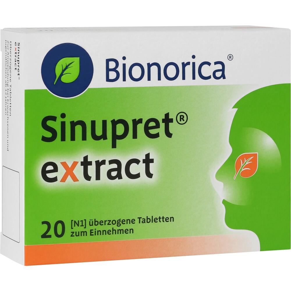 Verpackung von Sinupret extract mit 20 Tabletten.