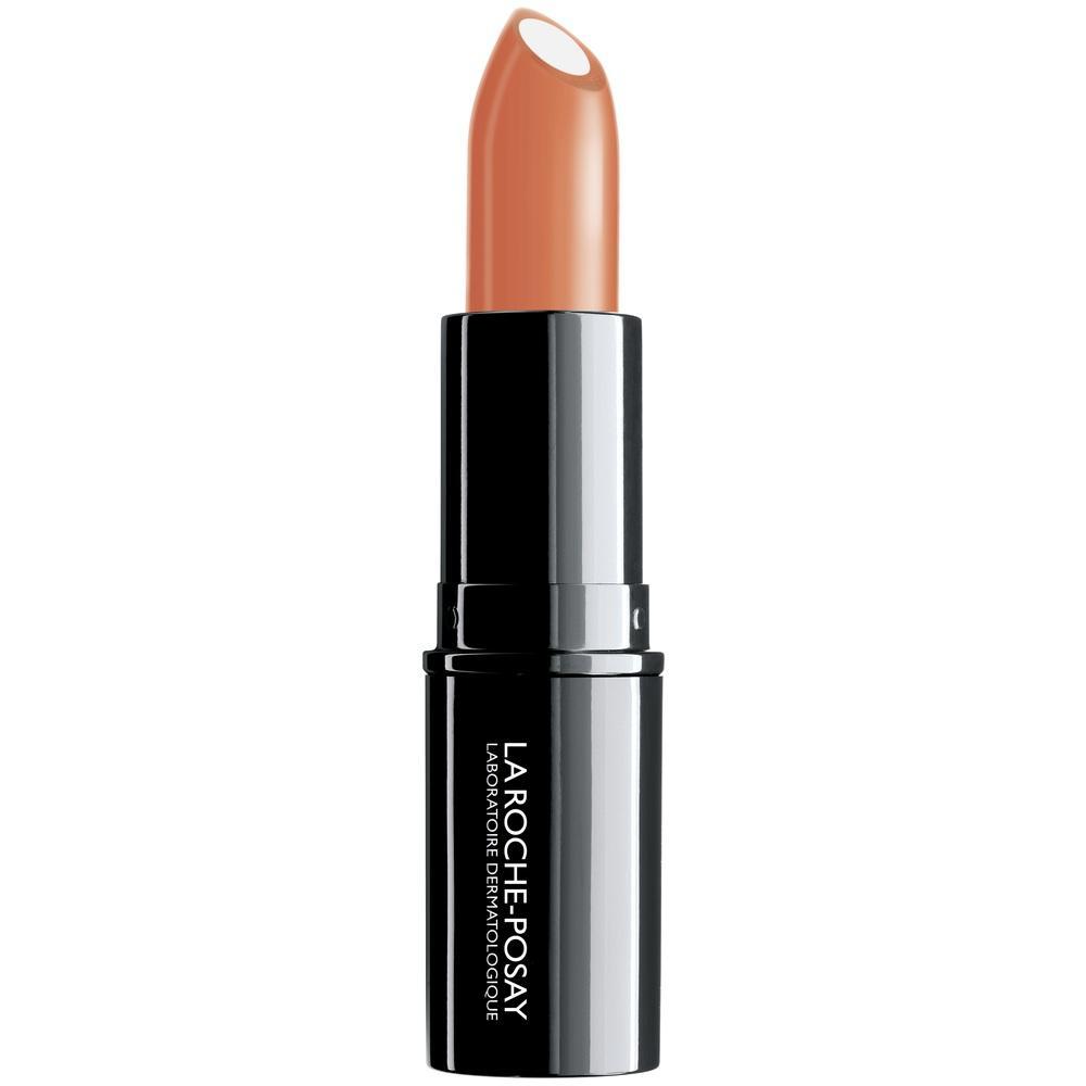 Ein Lippenstift in heller Farbe mit schwarzer Hülle ist abgebildet.
