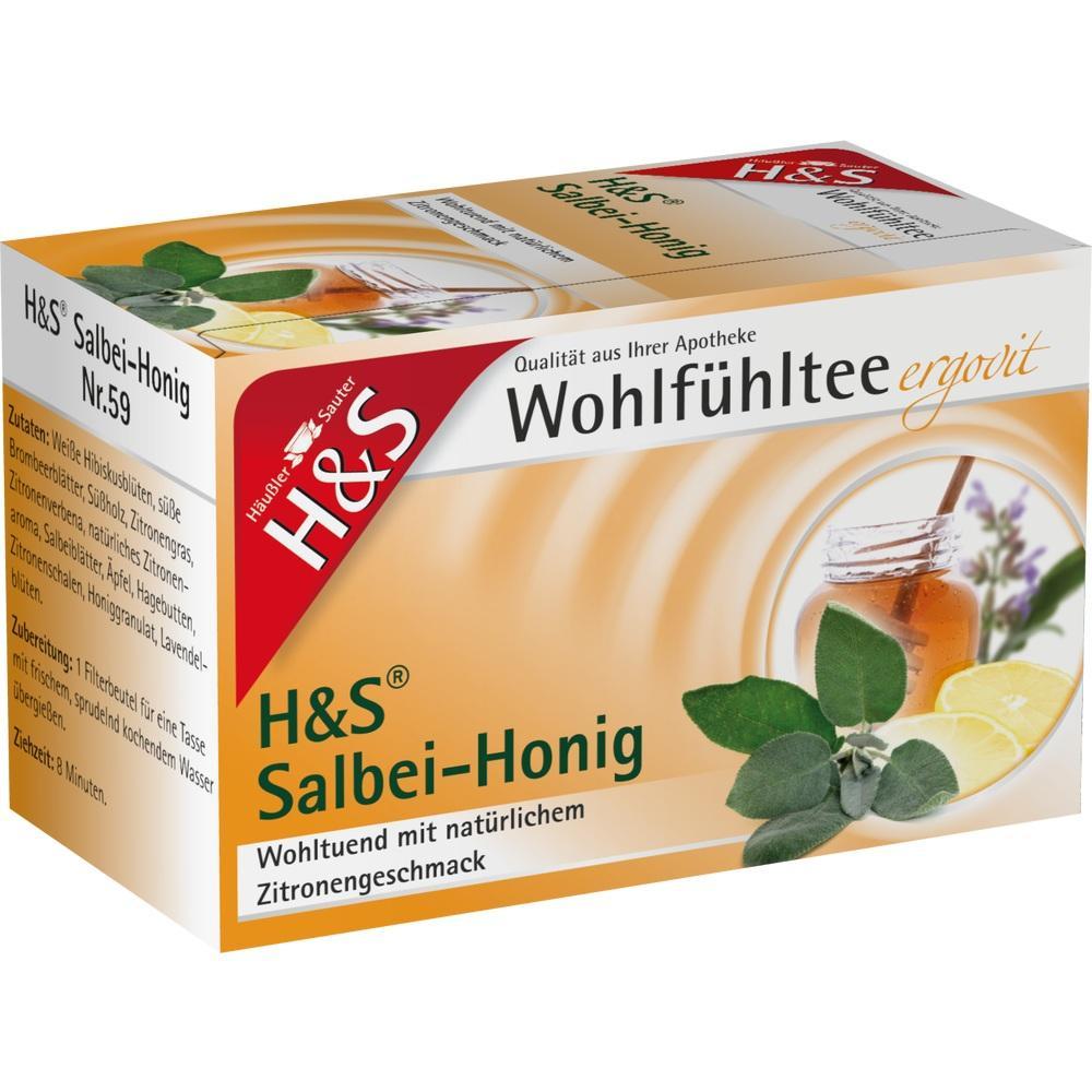 Die Verpackung zeigt H&S Salbei-Honig Tee mit Zitronengeschmack.